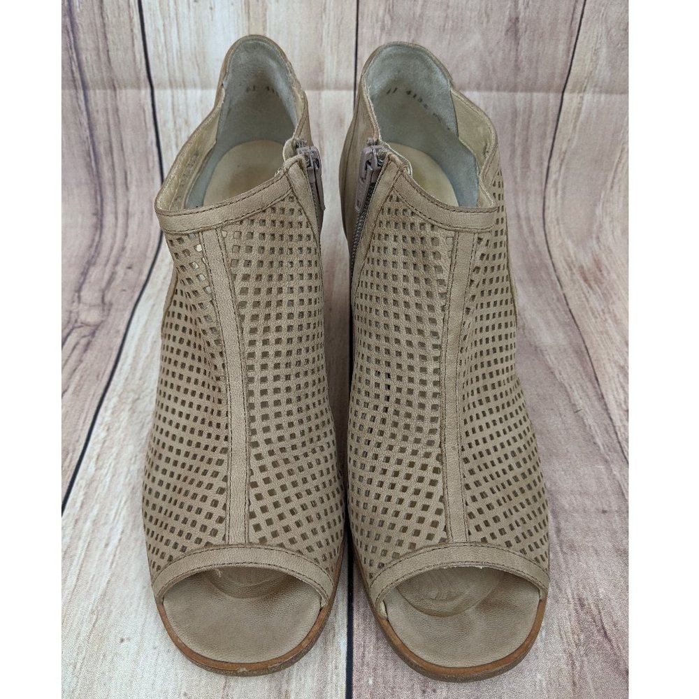 PAUL GREEN Tianna Ankle Bootie Tan Leather Peep Toe Laser Cut Lattice - Picture 3 of 11